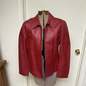 TBG Leather Red Zip Jacket Size L Genuine Leather Moto Style